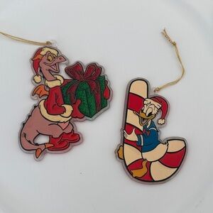 Vintage Disney 1982 Epcot Figment and Donald Duck Acrylic Christmas Ornaments